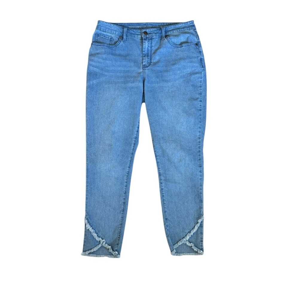 Chico’s Girlfriend Slim Ankle Jeans Frayed Hem Raw Hem Stretch 0.5 Boho Y2K